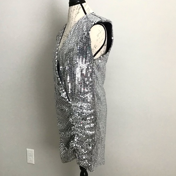 ZARA Draped Silver Sequin Dress - Picture 10 of 16